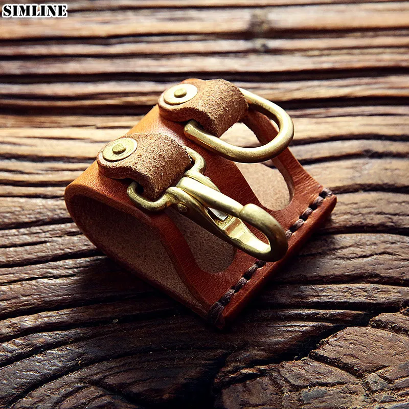 100% Genuine Leather Key Holder For Men Male Cowhide Vintage Handmade Brass Key Ring Waist Belt Hang Buckle Car Keys Organizer