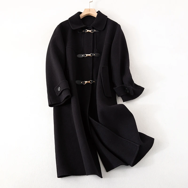 

Женское однобортное шерстяное пальто, однотонное пальто средней длины с длинным рукавом и лацканами, Осень-зима 2021