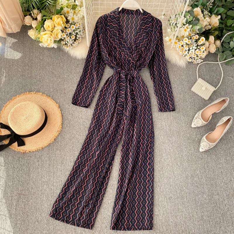 SINGRAIN женские шифоновые Комбинезоны с принтом весенний винтажный Блейзер длинные