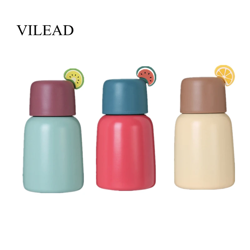 VILEAD 250 мл 304 из нержавеющей стали, вакуумная колба для фруктов, креативная модная кружка для детей с милым рисунком, для мальчиков и девочек, бутылка для воды, подарки