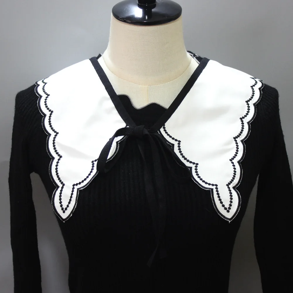 

Womens Doll Bowknots Fake Collar Vintage White/Black False Collars Half Shirt Necklace Shawl Wrap Detachable Collar Accessories