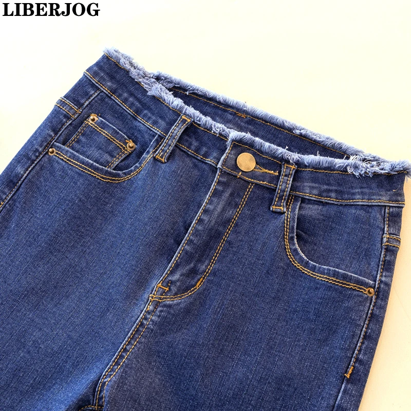 

LIBERJOG Women Jeans Female Slim High Elastic Skinny Plus Size Pencil Pants Nine-length Denim Pants Spring Autumn Trousers