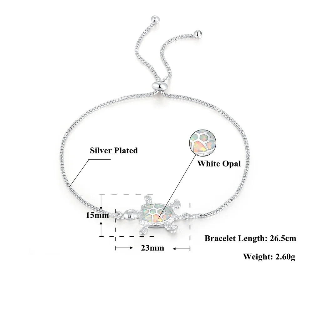 Женский браслет цепочка CiNily белый синий опал черепаха с посеребренным покрытием