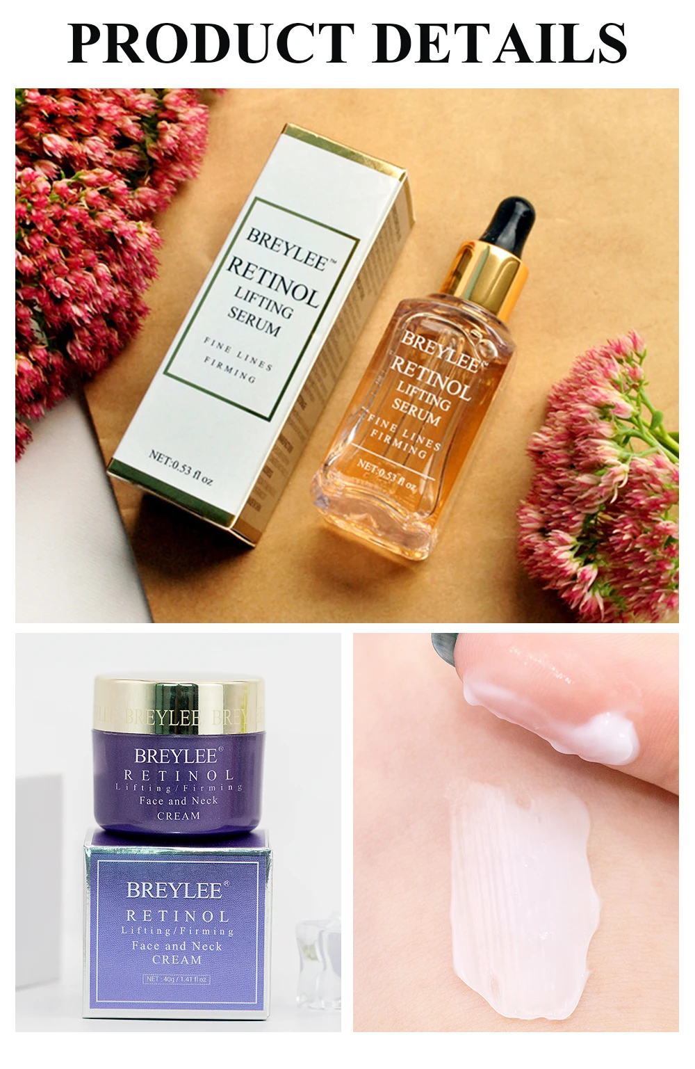 Breylee Retinol крем для лица крем от морщин набор для ухода за кожей с омолаживающим эффектом Сыворотка для лица крем для глаз удаляет мелкую линию морщин затягивает увлажнение