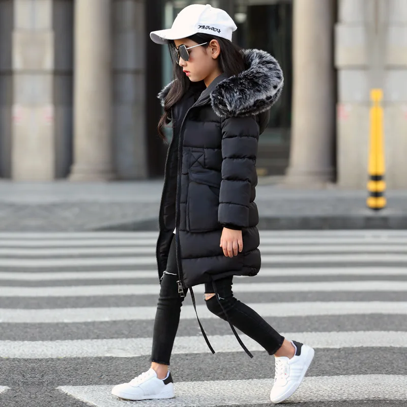 

Winter Children Fashion Hooded Cotton Coats For Girls Jacket Kids Thick Warm Long Outerwear Girls Clothes Jacket for 4-12 Year