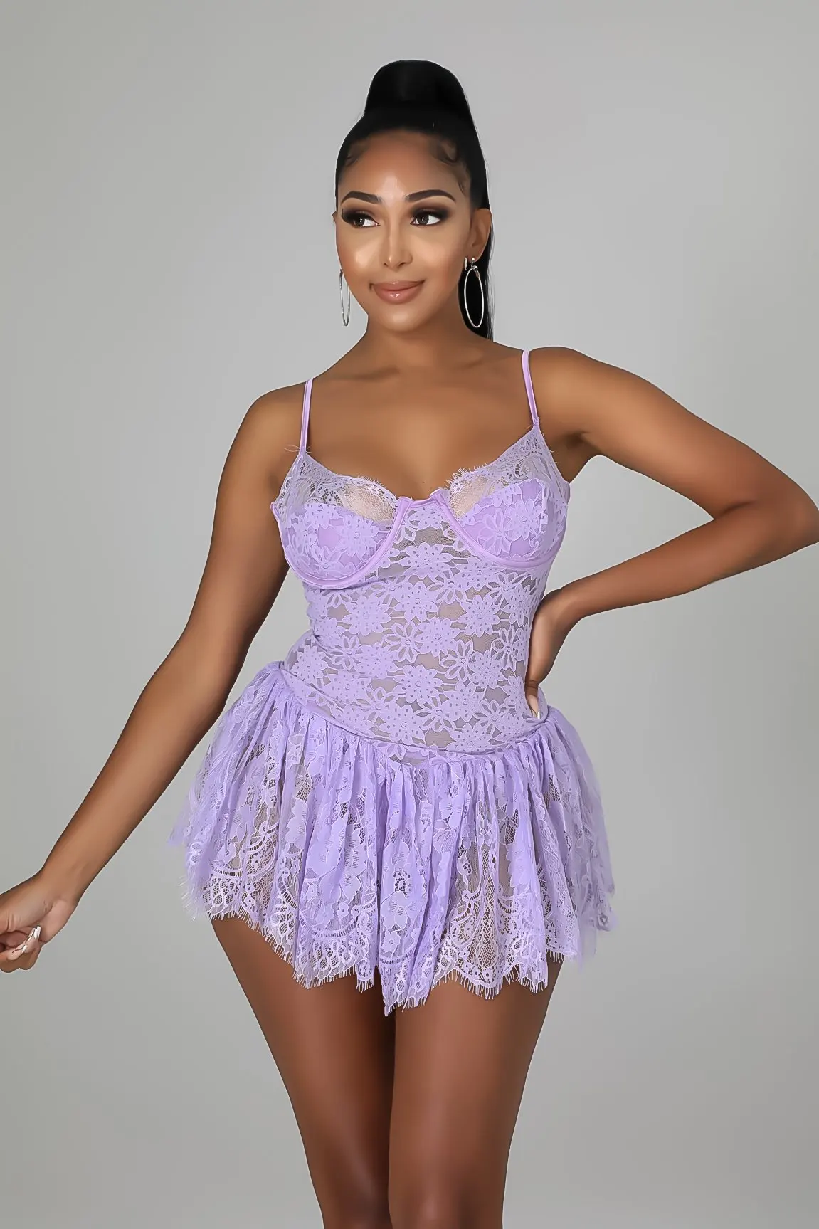 

JRRY Sexy Women Mini Dress Spaghetti Strap Floral Lace Short Dresses