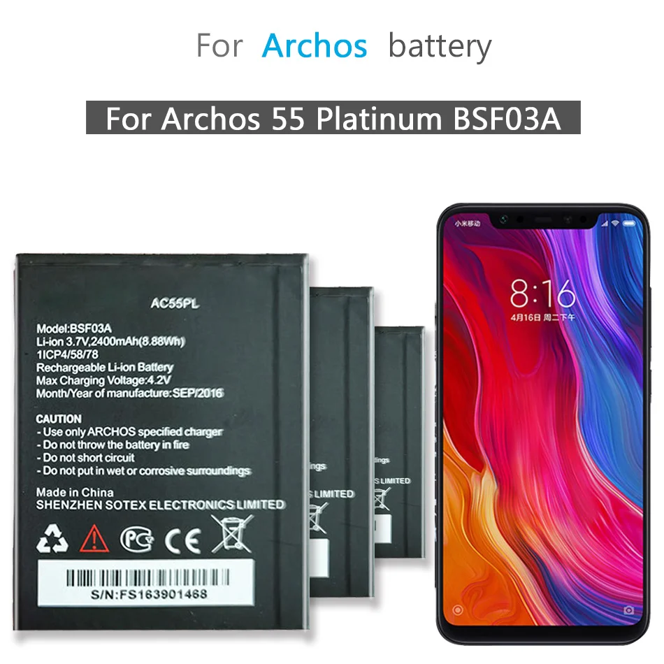 

Аккумулятор AC55PL 2400 мАч для Archos 55 Platinum BSF03A мобильный телефон