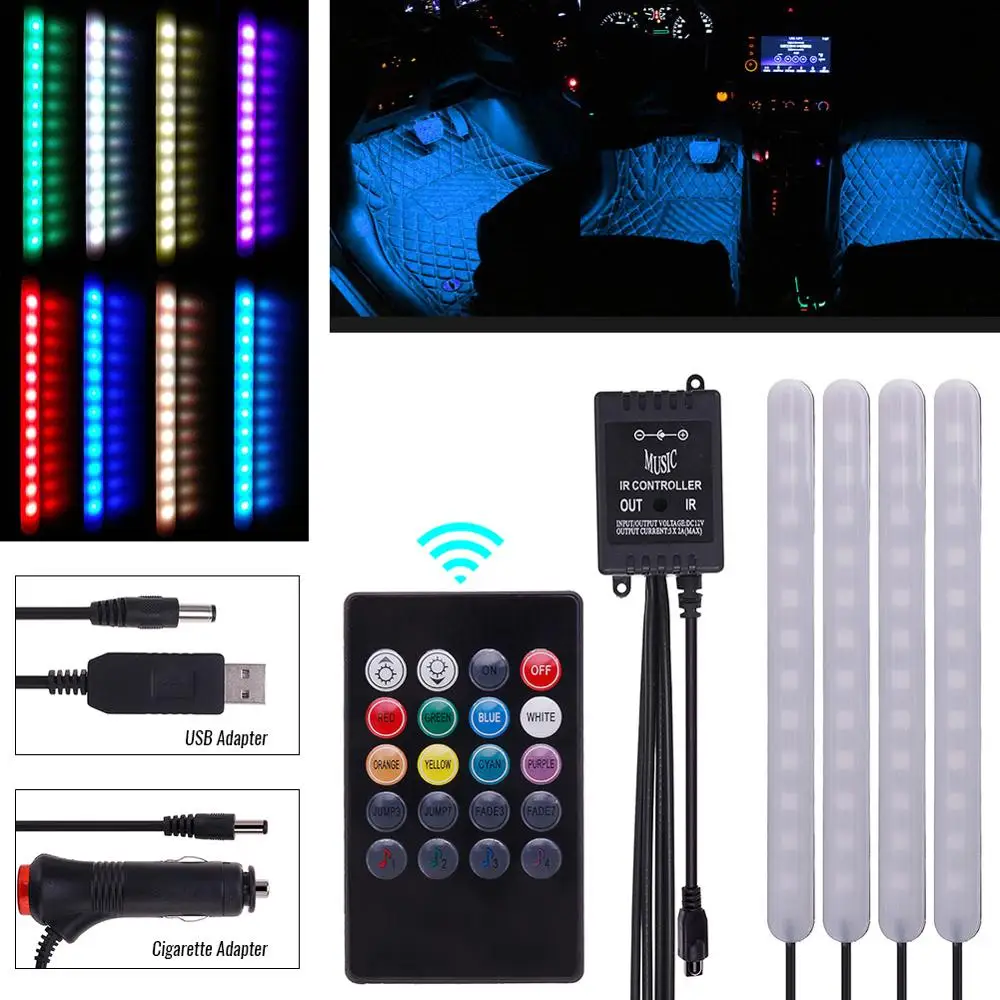 2019 атмосферное освещение автомобиля USB ножной свет/сигарета дистанционное