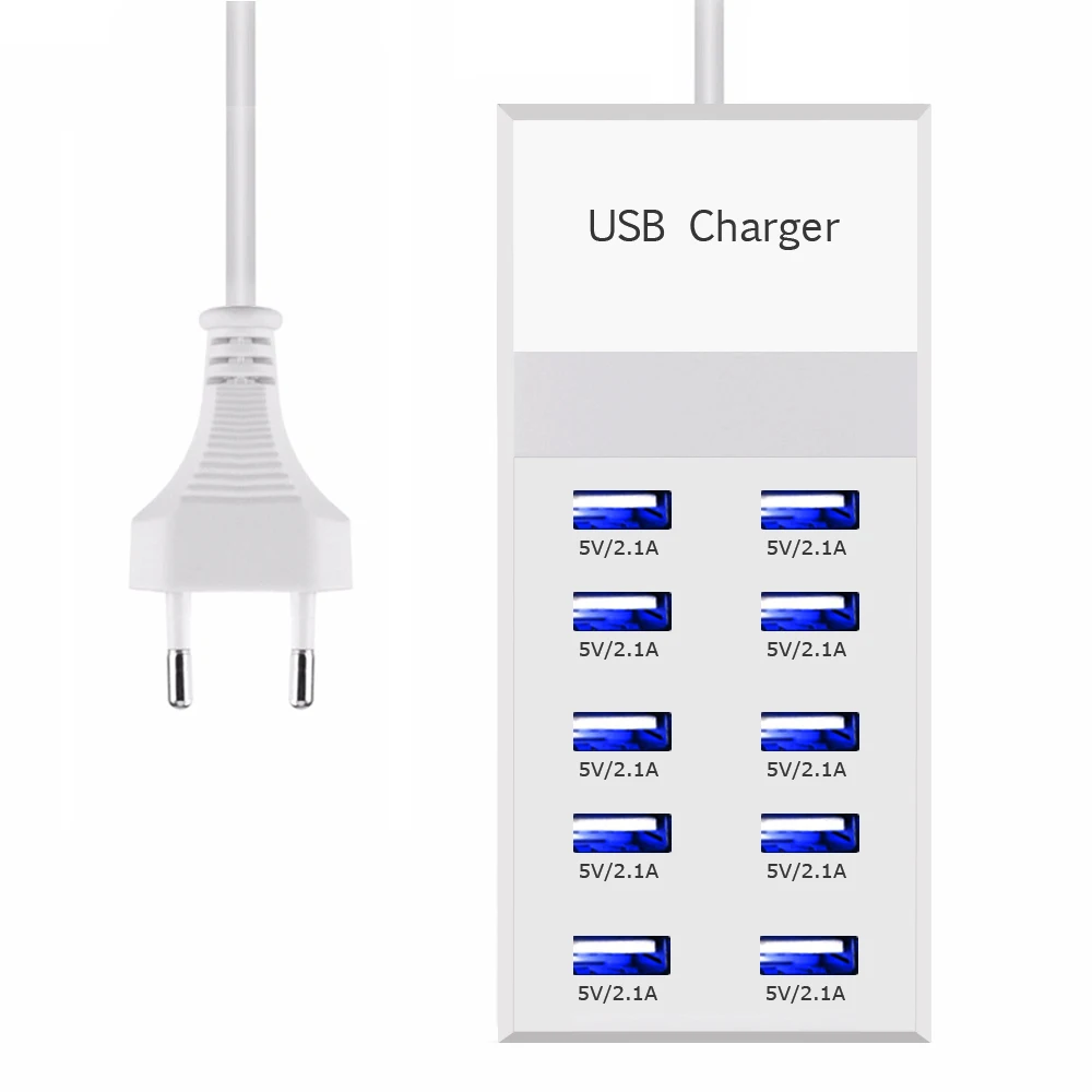 

10 Port USB Hub Desktop Wall 30W Charger AC Power Adapter EU Plug US Plug Slots Charging Extension Socket Outlet With Switcher