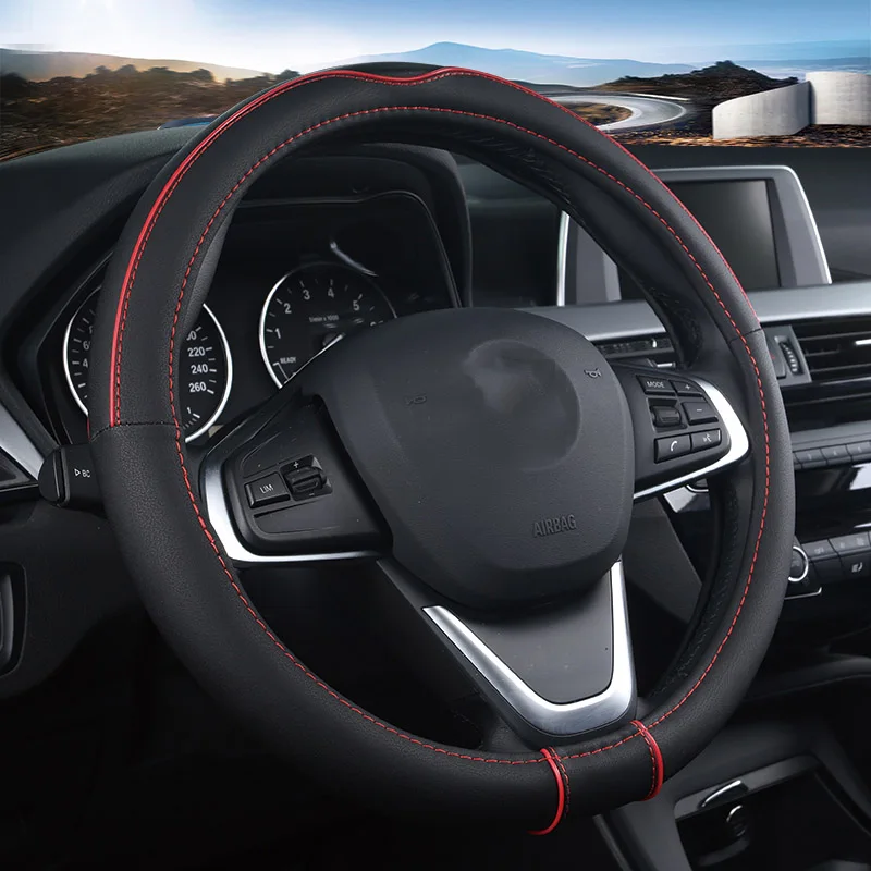 

Leather Universal Car Steering-wheel Cover 37CM-38CM Car-styling Sport Auto Steering Wheel Covers Anti-Slip