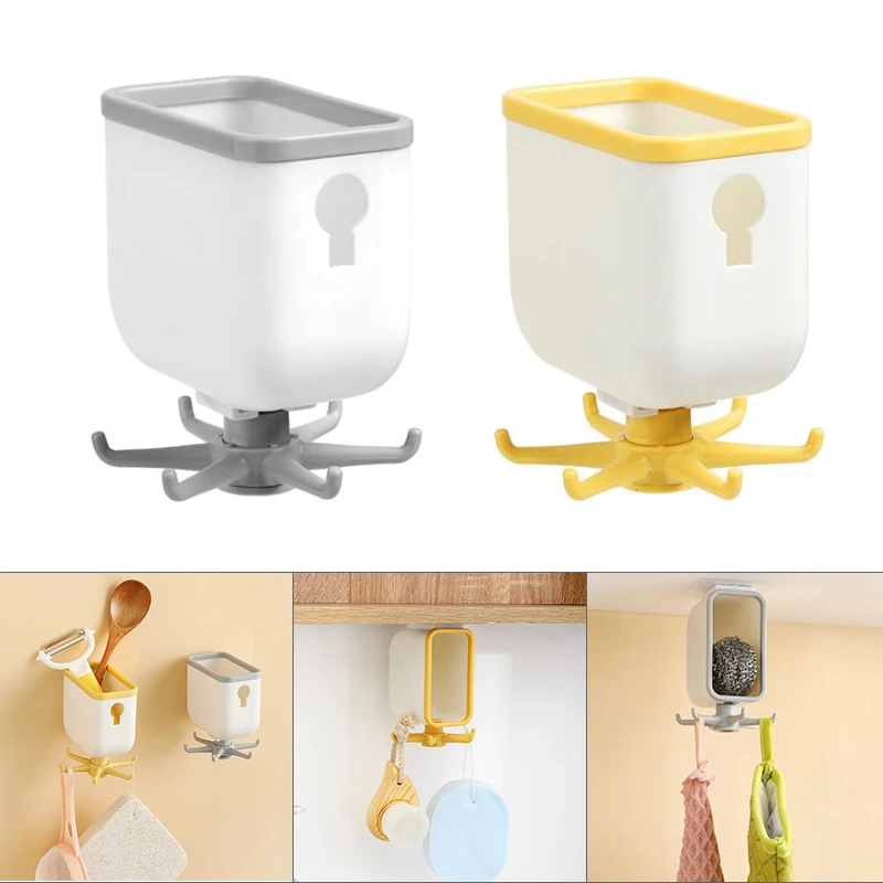 

Wall Mount Storage Case with 6-Claw Rotatable Hook Universal Hanger Hanging Gadgets Storage Accessory for Bath Kitchen Hot