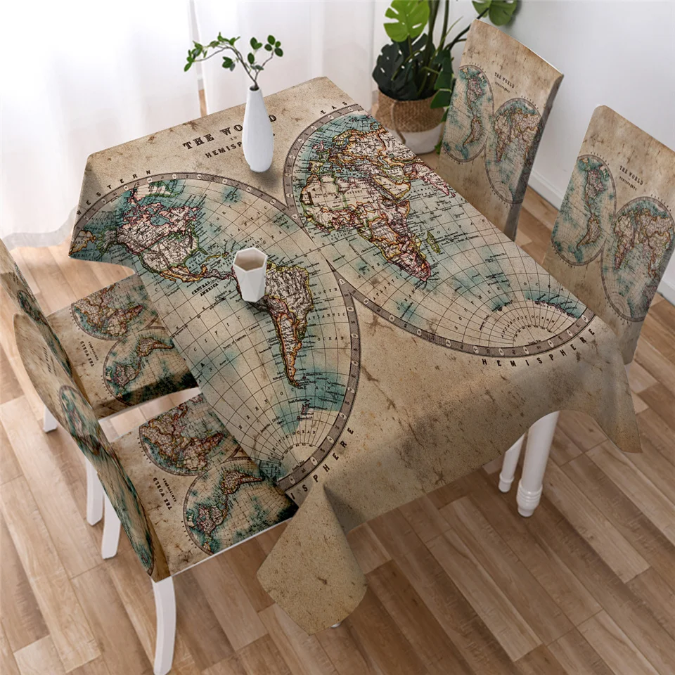 Скатерть BeddingOutlet с компасом Карта мира 3D Рисунок искусственная прямоугольная в