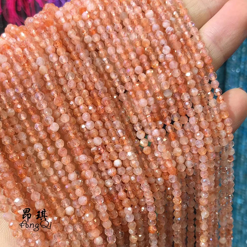 

2-4mm Natural stone Small Beads round gold Natural sunstone beads Micro spacer gem beads tiny faceted section loose stone beads