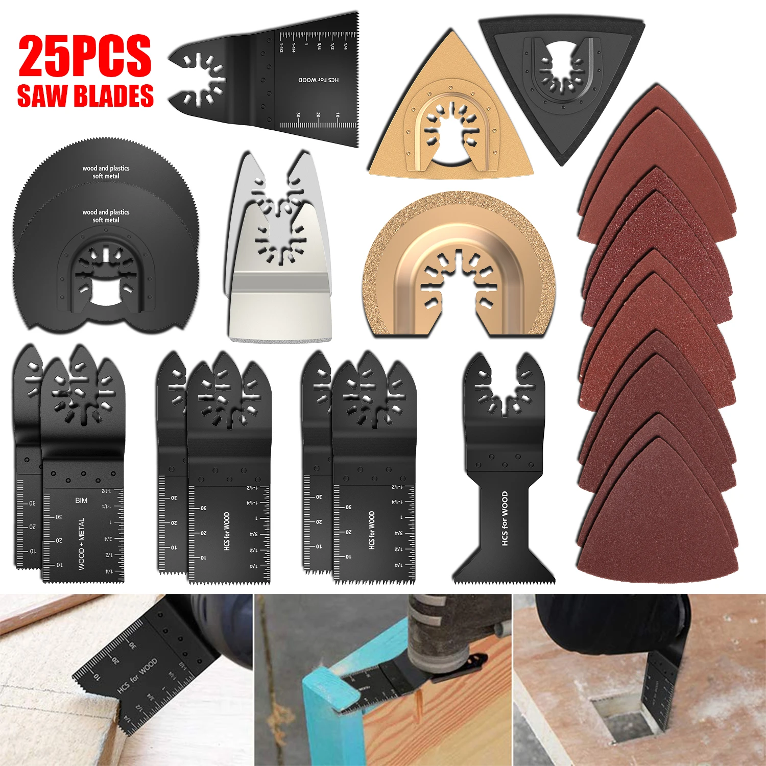 

25Pcs Oscillating Tool Saw Blades Mixed Vibration Saw Blade Woodworking for Renovator Power Tools,Electric Tools Accessories