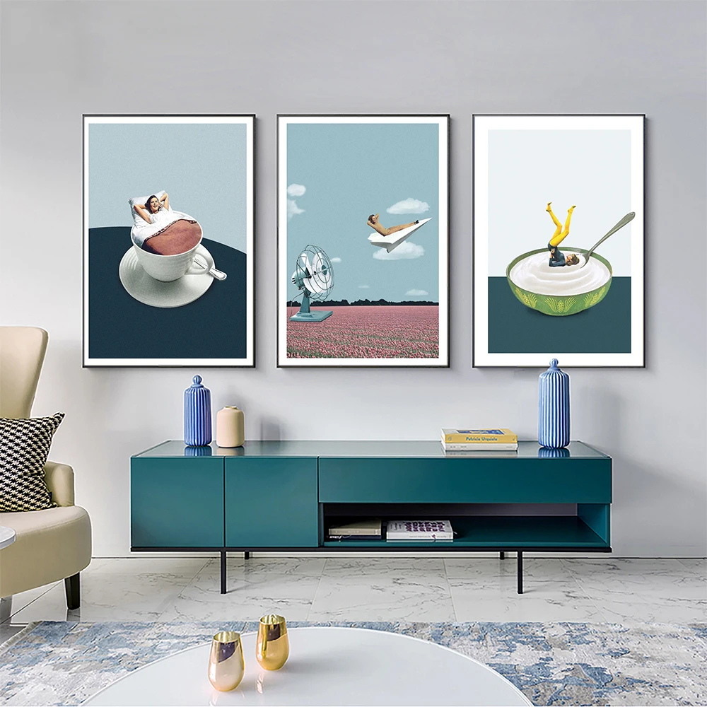 

Cartoon Abstract Figure Wall Art Posters and Prints Jellyfish Coffee Canvas Painting Yoga Yogurt Pictures For Living Room Decor