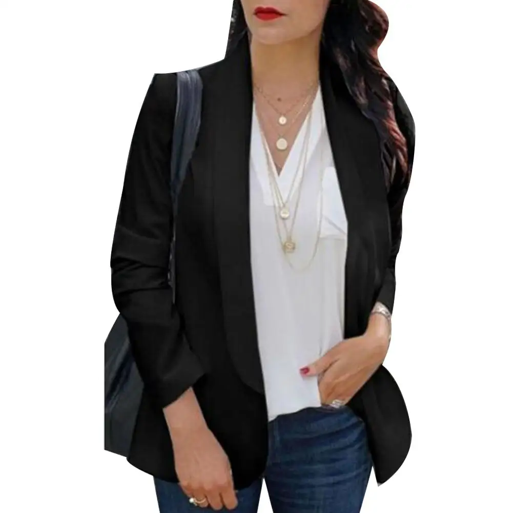 Модный простой Женский блейзер офисный женский однотонный с отворотом и длинным