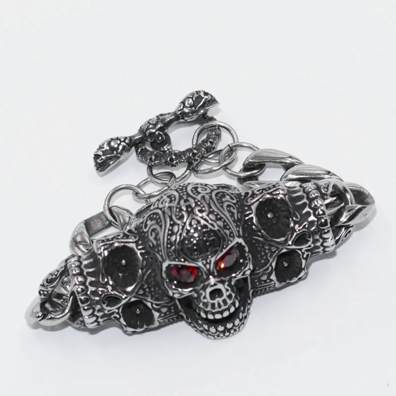 

Men's Vintage Red Eye Zircon Skull Bracelet Hip Hop Punk Domineering Bracelet Party Rock Accessories