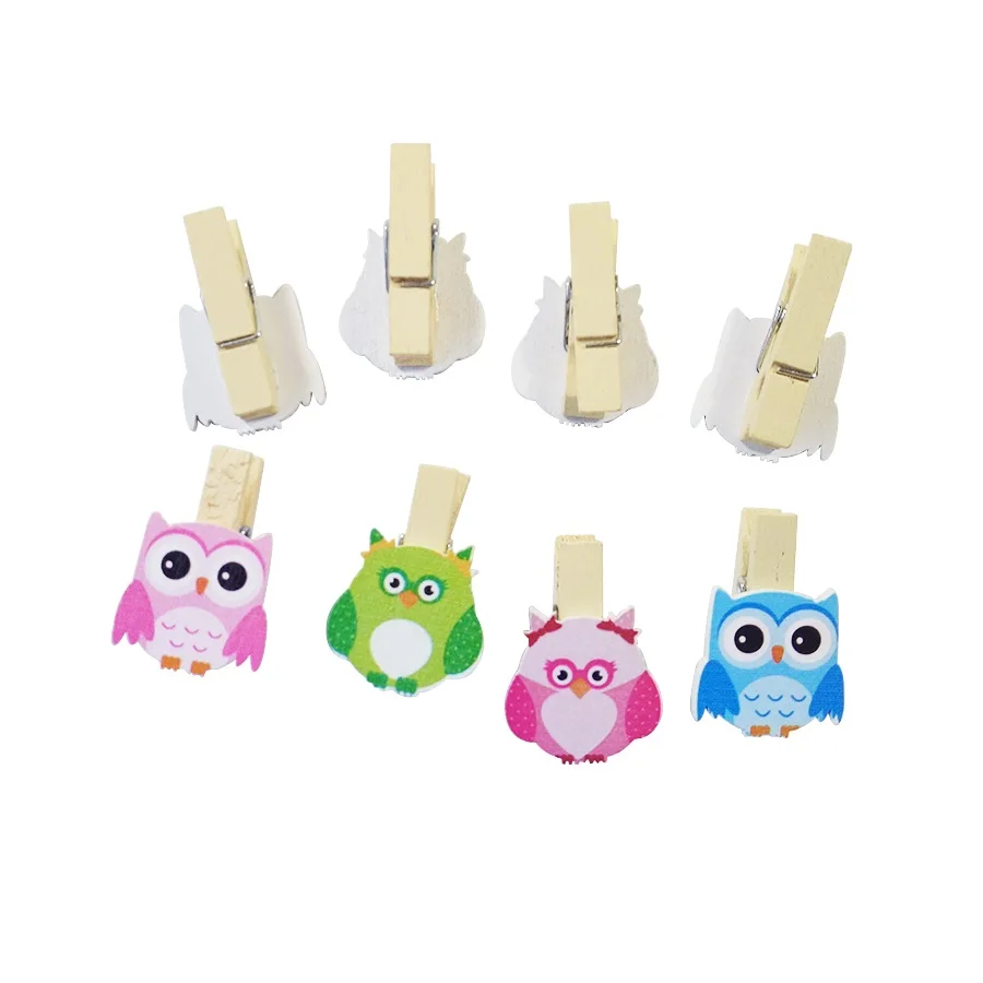 8 Pcs/lot Cartoon Owl Wooden Paper Clip Bookmark For Album Message Mini Natural Clips Craft Decoration Pegs | Дом и сад