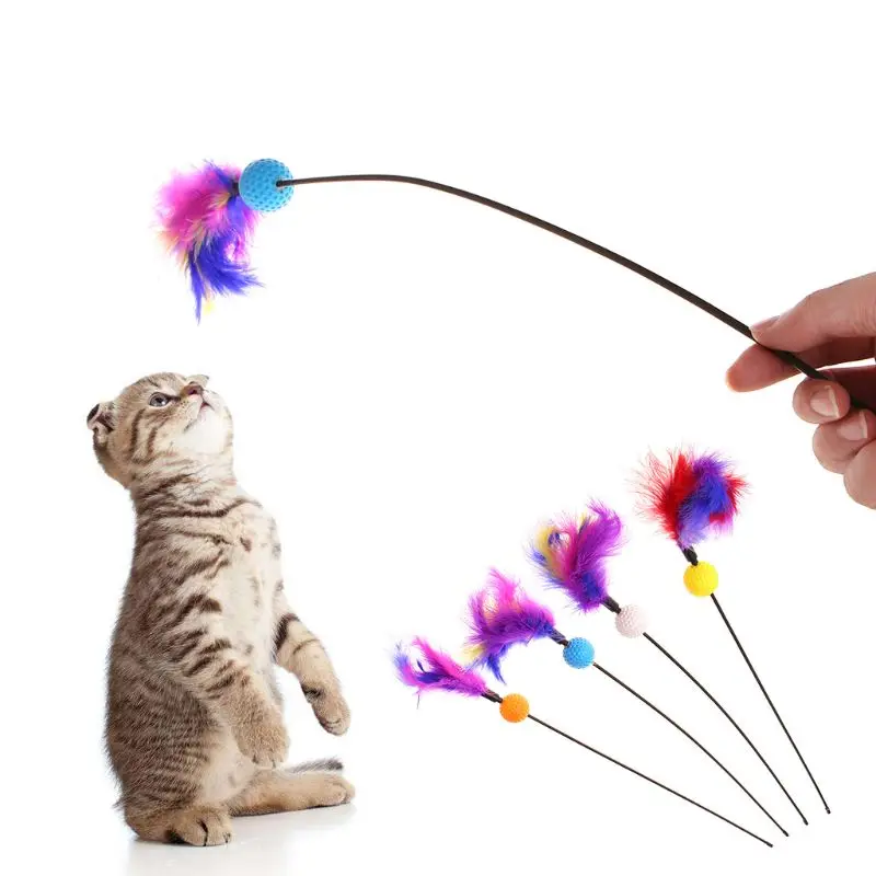 

Cat Toys Stick Feather Ball Funny Interactive Kitten Pet Teaser Plastic
