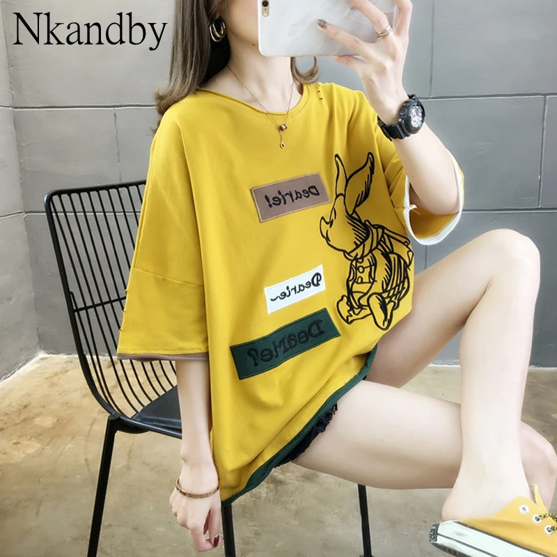 Летние женские туфли в Корейском стиле детские футболки с аппликацией вышивкой