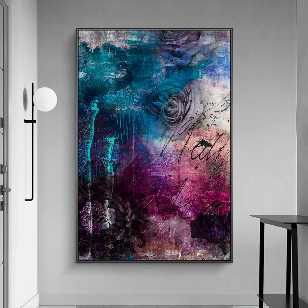 Абстрактная живопись с фиолетовыми цветами акварелью плакат на холсте принт Nordic