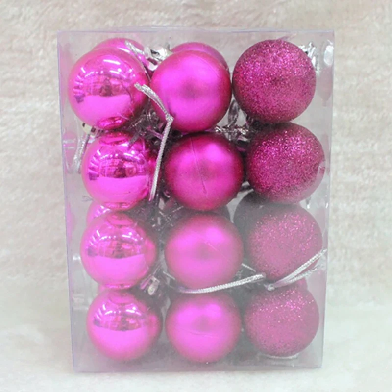 Hot Pink 24 шт/лот 30 мм Блестящий новогодний шар Рождественский Декор рождественские вечерние Висячие шары орнамент украшения для дома Рождество - Цвет: Hot Pink