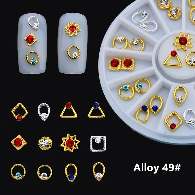 Alloy 49 Дизайн ногтей Колеса Стразы алмазные драгоценные камни Металл AB Кристалл Блеск 3D Советы Аксессуары Ювелирные изделия маникюрные инструменты украшения DIY Дизайн - Цвет: Alloy 49