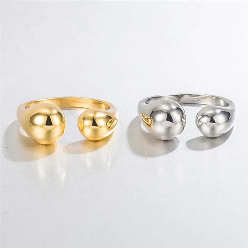 

Aestethic Elegant Jewellery Geometric Water Drops Smooth Shiny 925 Silver Color Female Resizable Opening Rings 985