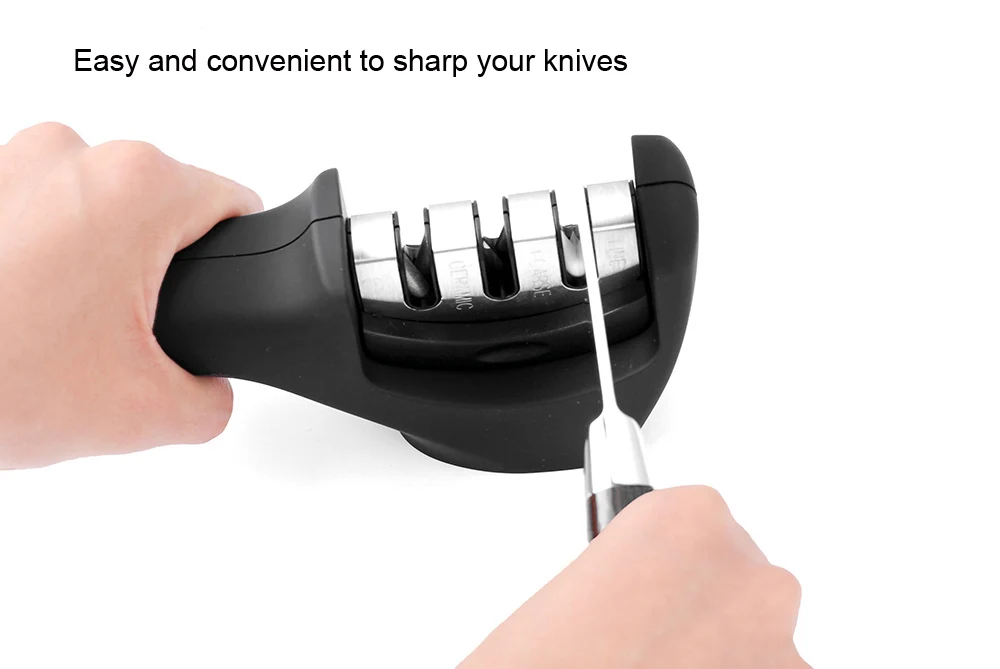 

Knife Sharpener for Straight and Serrated Knives, 3-Stage Diamond Coated Wheel System, Sharpens Dull Knives Quickly, Safe