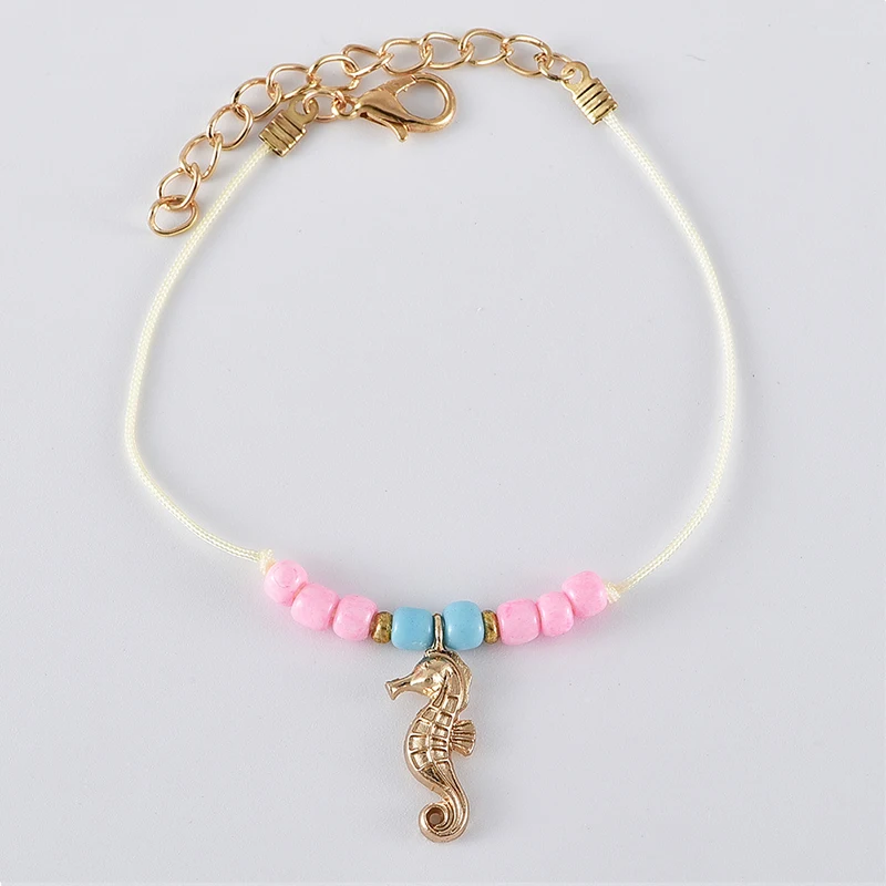 Женские браслеты 5 шт./компл. красочные бусины ракушки морской лошадь знак мира