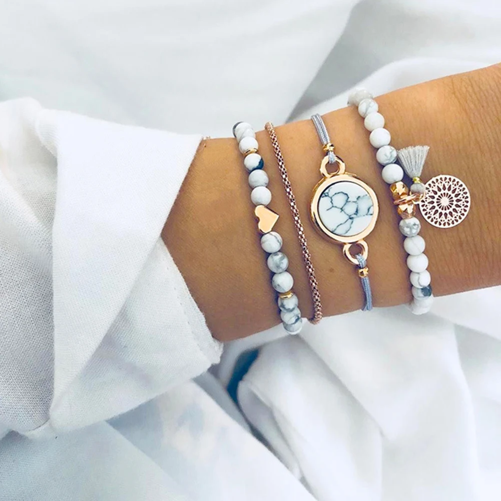 4 шт. набор модных элегантных женских богемных бирюзовых бусин с кисточкой