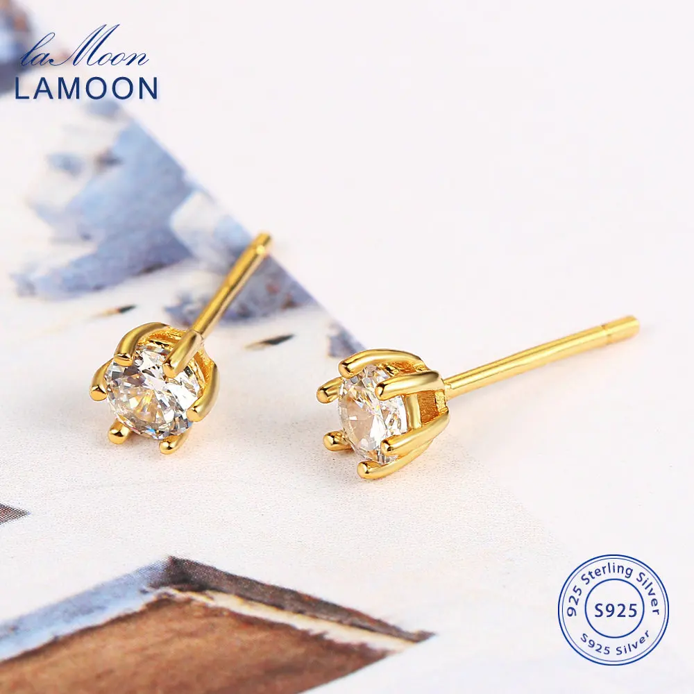 

Женские серьги-гвоздики LAMOON S925, серебристые, желтые, белые, позолоченные серьги с искусственным цирконием AAA +, подарок, EMER005