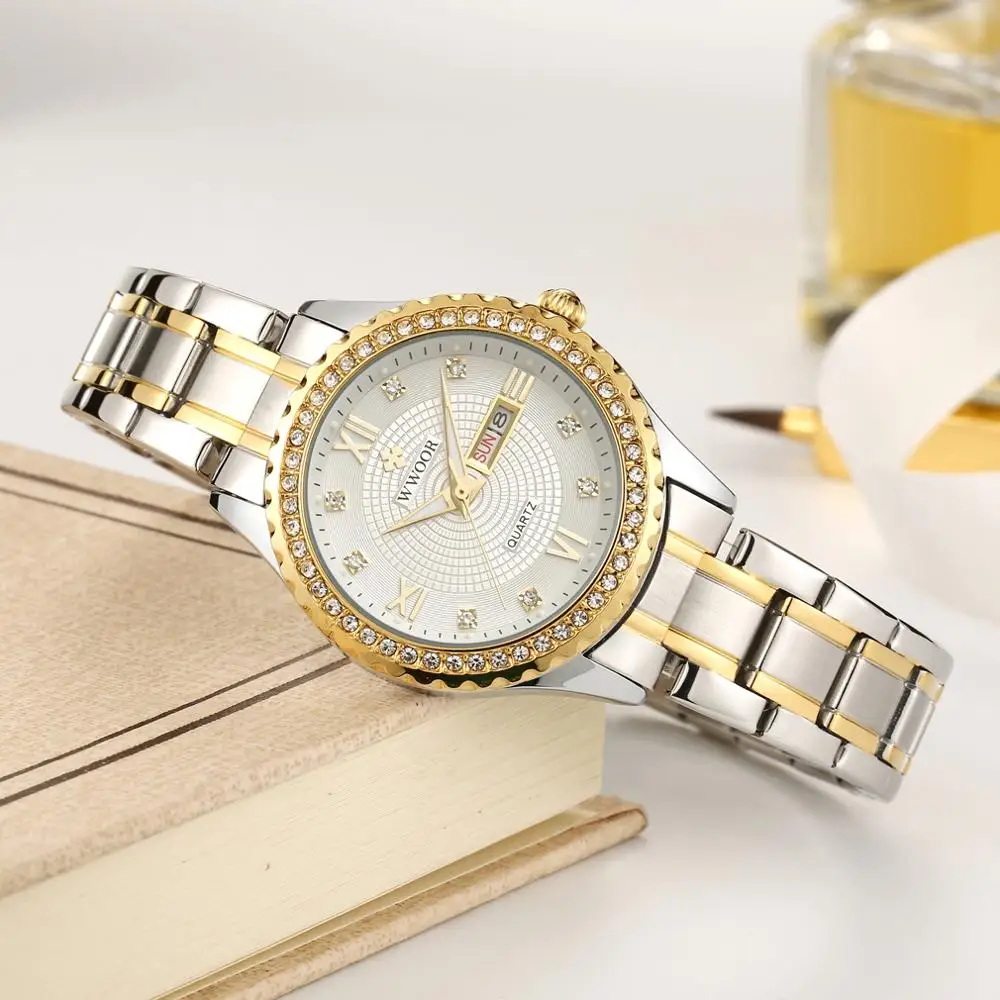 Новинка WWOOR женские часы Топ люксовый бренд модные повседневные женские кварцевые наручные часы из нержавеющей стали Сетчатое платье часы для девочки