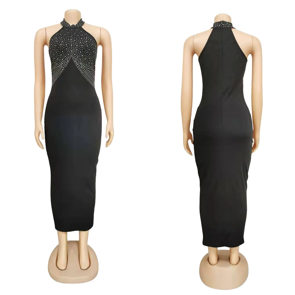 Повседневное лоскутное платье с лямкой на шее женское сексуальное длинное без