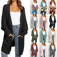 womens solid color matching cardigan pocket knit sweater jacket autumn and winter new womens cardigan long sleeve