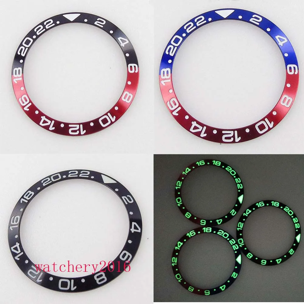 

38 мм черный синий красный светящийся сплав Безель вставка для 40 мм SUB bliger мужские часы