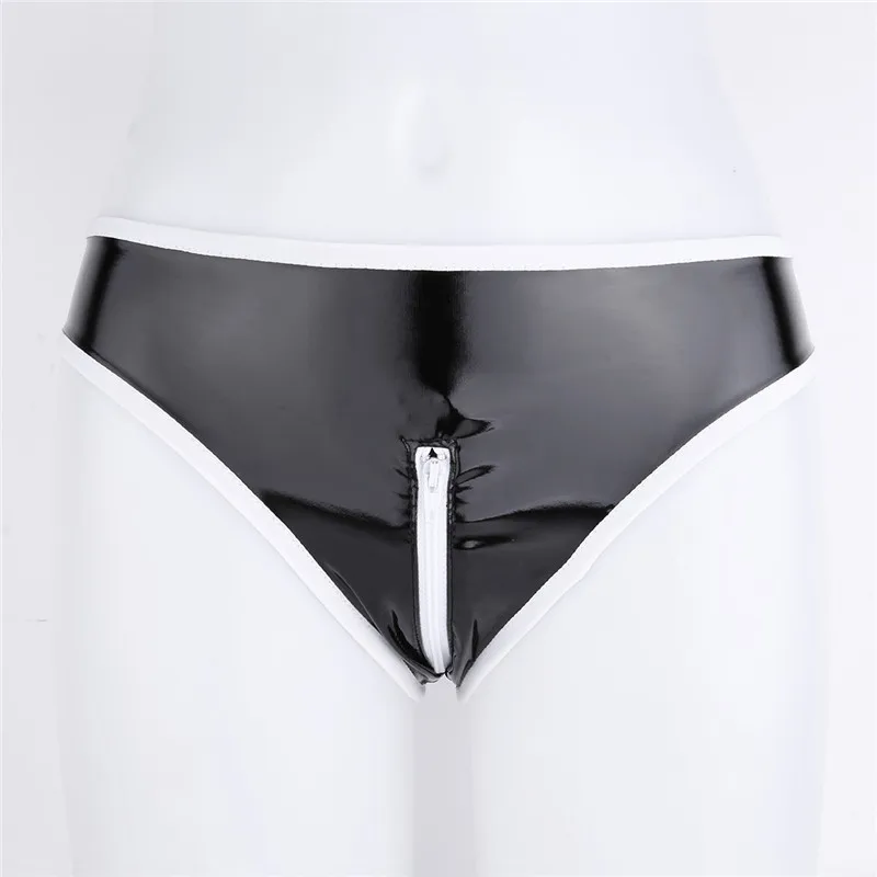 Женское сексуальное нижнее белье из лакированной кожи с белой отделкой на молнии