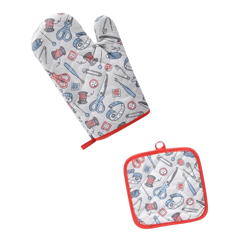 

Cute Oven Mitts Heat Resistant Microwave Oven Glove Cotton Linen Baking BBQ Potholders Non-slip Oven Mitts Kitchen Cooking Tools