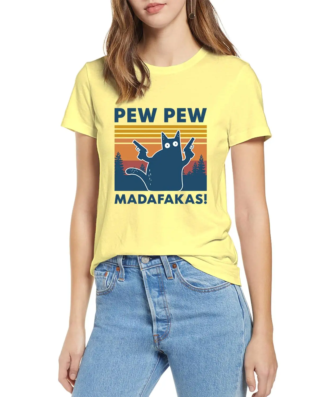 Женская футболка с черной кошкой Pew Madafakas забавная для девушек котом гангстером и