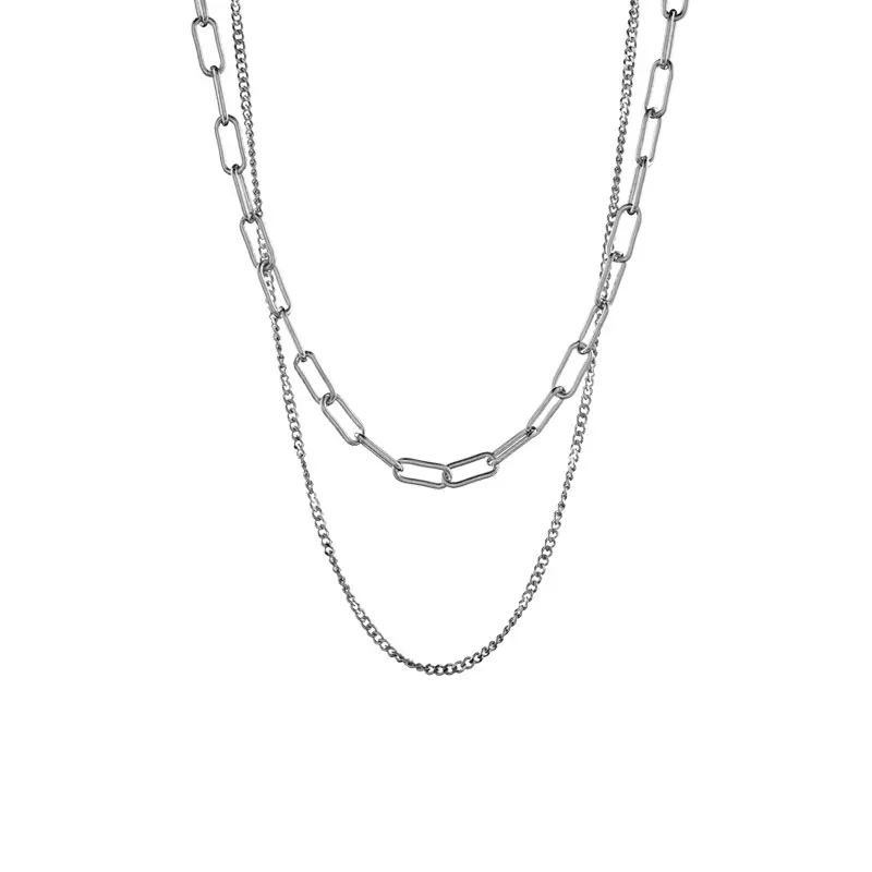 

Tearsofriver 2021 Vintage Multi Layer Long Chain Necklace Women Minimalist Silver Statement Link Christmas Jewelry Accessories