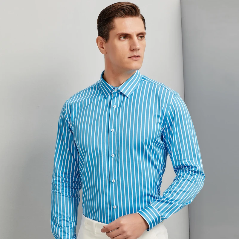 Модная цветная полосатая рубашка для мужчин не требует глажки из 100% хлопка