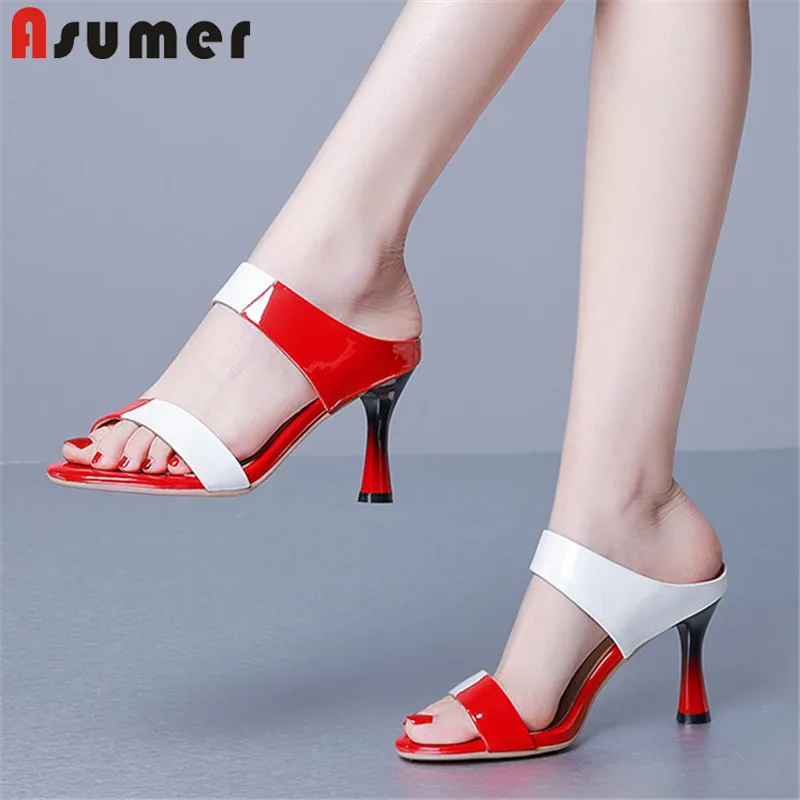 

ASUMER 2020 new arrive women sandals mixed colors patent leather thin high heel sandals sexy fashion party wedding shoes woman