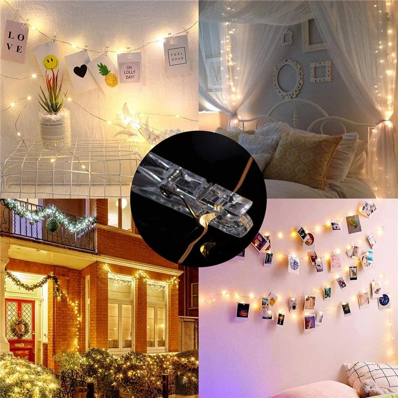 

1M/2M/5M/10M LED Photo Clip Fairy String Lights Outdoor Operated Garland Night Lighting Light Party Wedding Xmas Decorative Lamp