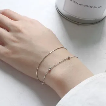 

S925 sterling silver personality minimalist bead snake bone chain double layer bracelet chain student \ female
