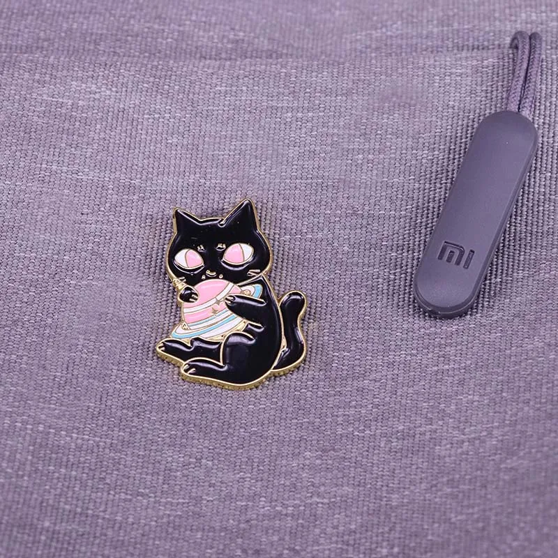 Радужный космический черный кот мягкая эмалированная булавка астрономический