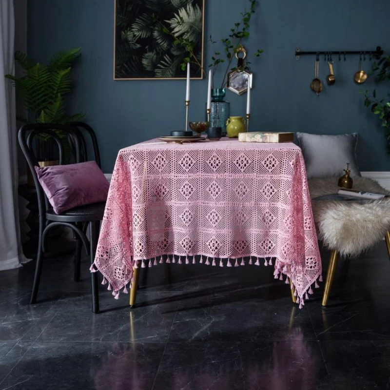 Ретро американская скатерть трикотажная ажурная чернильно зеленая ручной