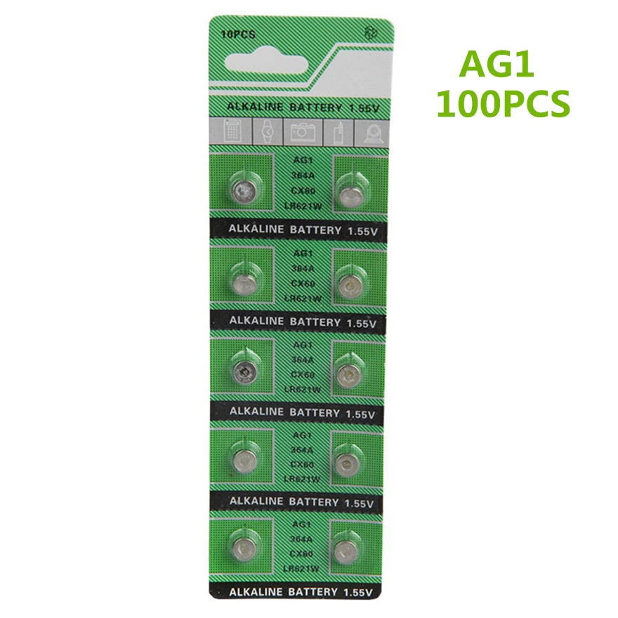 100 шт./лот AG1 часы батарея 364 SR621SW LR621 621 LR60 CX60 щелочные батареи Кнопка монет