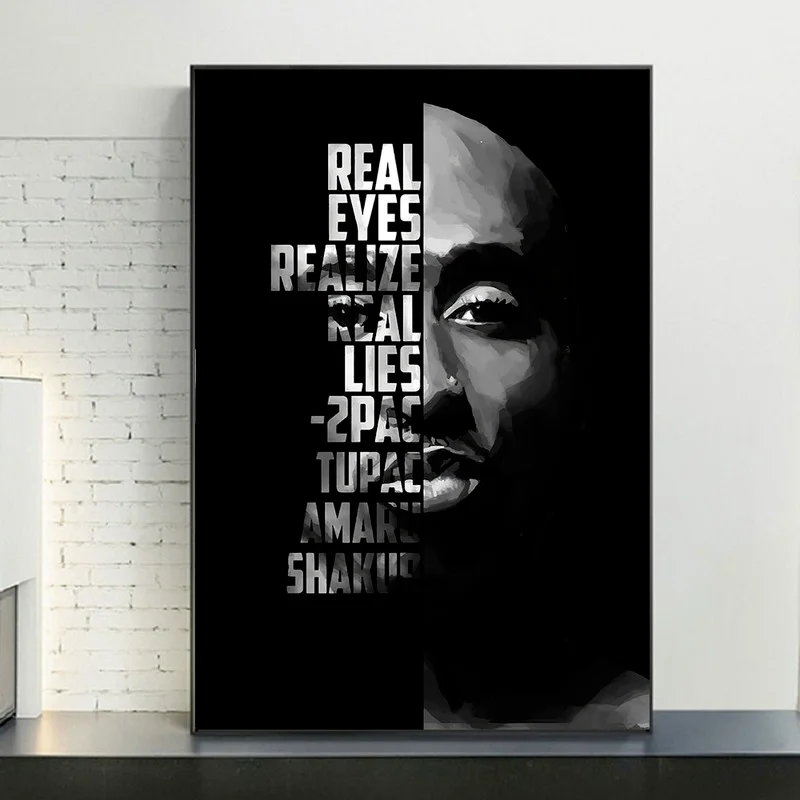 

Black And White Tupac Shakur Famous Hip Hop Rap Music Singer Stars Modern Wall Art Poster Canvas Painting Oil Picture Home Decor