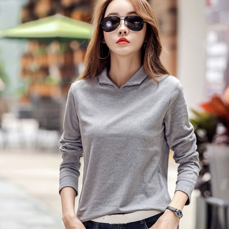 ONLYSVTER Turn Down Collar Women Sweater 95% Cotton Top Tee Shirts Autumn Winter Female Jumper Long Sleeve Pullover Chic Pull | Женская