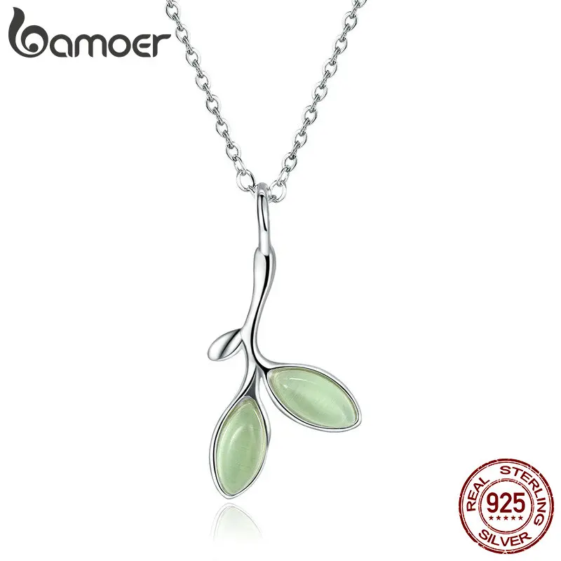 BAMOER, 925 пробы, серебро, надеюсь, зеленое дерево, листья, почки, эмаль, женские подвески, ожерелья для женщин, Стерлинговое Серебро, ювелирное изделие, SCN302